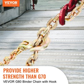 VEVOR Transport Binder Chain, 5/16''x20' Tow Chain with Grab Hooks, 4900lbs Safe Working Load, G80 Heavy Duty Chain, Logging Chain for Transporting Towing, Tie Down Binding Equipment