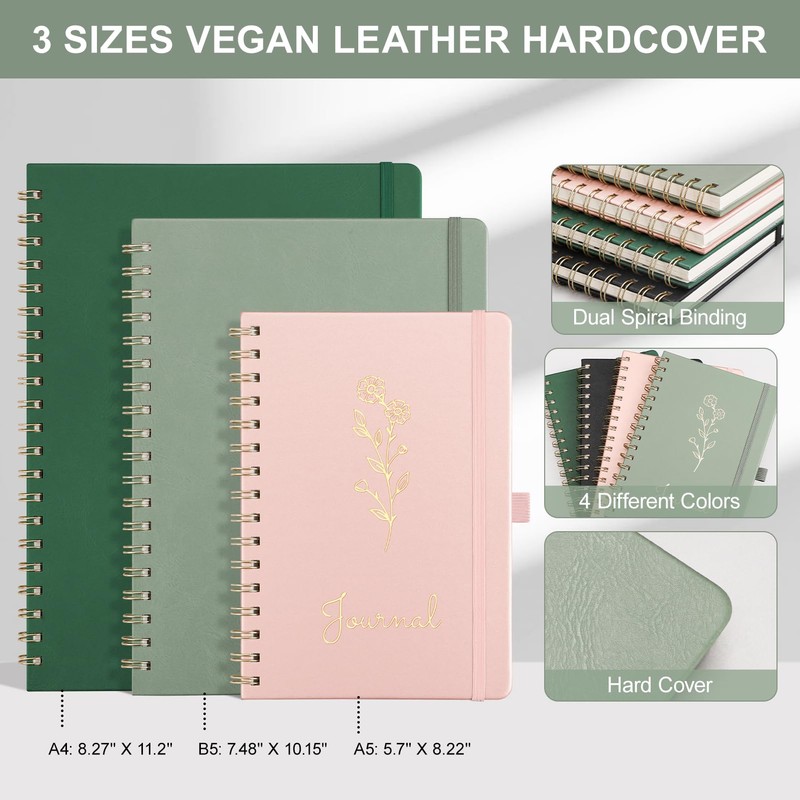 EMSHOI Spiral Notebook College Ruled, A5 Small Hardcover Leather, 140