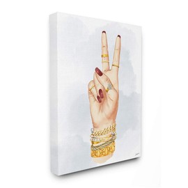 Stupell Industries Fashion Forward Peace Hand Sign with Golden Accessories Wall Art, 16 x 20, White