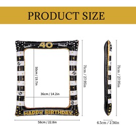 Andiker Inflatable Picture Frame, Black Gold Happy Birthday Photo Booth Props for Women Men 40th Birthday Party Decoration (Black Gold, 40)