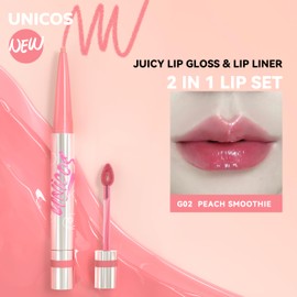 Unicos Dual-Side Lip Plumper Gloss, Fruit Flavored, Moisturizing, Non-Sticky, Vegan, Cruelty-Free, 0.09 oz (Peach Smoothie, Regular), Valentine's Day, Gifts for Her