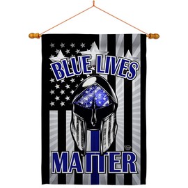 Ornament Collection Blue Lives Matter House Flag Dowel Set Armed Forces Police Cop Law Enforcement Sheriff Officer Line Support Decoration Banner Small Garden Yard Gift Double-Sided, Made in USA