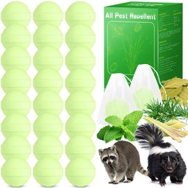 24 Pack Peppermint Oil Raccoon Repellent Outdoor, Natural Skunk Repellent for Yard Attic Garden House Shed Indoor Outdoor, Pet and Human Safe, Long-Lasting Protection, 24 Mesh Bags