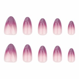 BABALAL Press on Nails Medium Almond Fake Nails Purple Glue on Nails Glitter Bling Acrylic Nails Shiny False Nails 24Pcs Stiletto Matte Manicure Stick on Nails Full Cover Artificial Nails