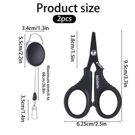 Piriuuo 2 Pcs Fishing Scissors, Fishing Line Cutter with Retractable Buckles Cutter Stainless Steel with Coated Fishings Braided Line Cutters Fishings Accessories for Saltwater and Freshwater
