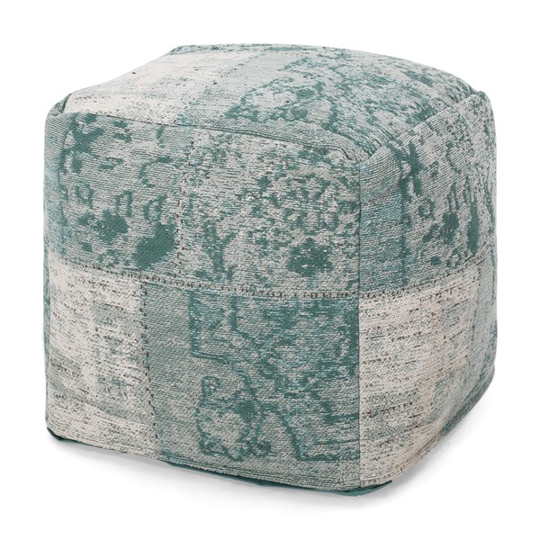 Christopher Knight Home Hannah Hand-Loomed Boho Fabric Cube Pouf, Teal, Beige