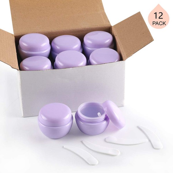 LONGWAY 1 Oz (30ML) Mini Plastic Jars with Lids and Inner Liners | Empty Lotion Containers/Travel Cream Containers - for Sugar Scrub, Cosmetic Jars & BPA Free (Pack of 12, Purple)