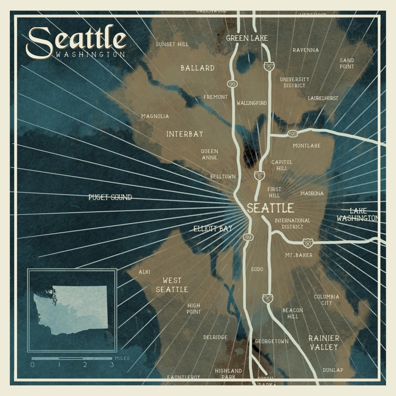 Seattle, Washington, Nautical Map (Absorbent Ceramic Coaster, Single, Cork Back,