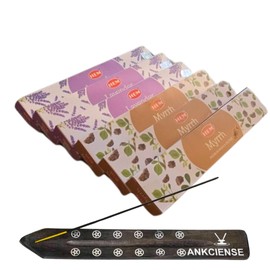 Hem Masala Incense Pack of 3 Each Fragrance, Bundled with ANKCIENSE Incense Holder (Champa & Myrhh) (Lavender & Myrhh)
