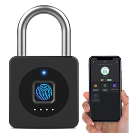 Padlock Fingerprint, Dhiedas Bluetooth Lock with Fingerprint and App, 43 mm Padlock Small with 6 mm Thick Shackle for Gym, Locker, School - Black