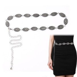 EYVRPAU 1 x Chain Belt Women's Silver, Chain Belt Waist Chain Waist Belt Waist Belt Silver Adjustable Metal Buckle Long Belt Body Chain Belt Adjustable Waist Belt for Dress