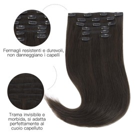 Hotbanana Dark Brown Clip in Hair Extensions, Real Human Hair Straight Remy, 22 inch, 120g, 7pcs