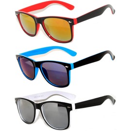3 Pack Retro Style 80's Vintage Two -Tone Sunglasses Full Mirror Lens