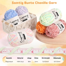 Coopay Chenille Wool for Crochet, 3 x 100 g, Velvety Chenille Yarn, Thick Fluffy Soft Chenille Yarn, Chenille Wool, Soft Plush Wool Crochet Yarn for Blankets, Scarves - Rosenliebe