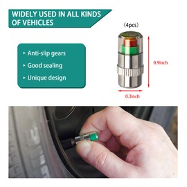 Ziciner 4 PCS Tire Pressure Monitor Valve Stem Caps, 2.4 Bar 36 PSI Car Tire Pressure Monitor Sensor Indicator with 3-Color Eye Alert, Universal Valve Stem Caps for Cars, SUVs, Trucks (Silver)