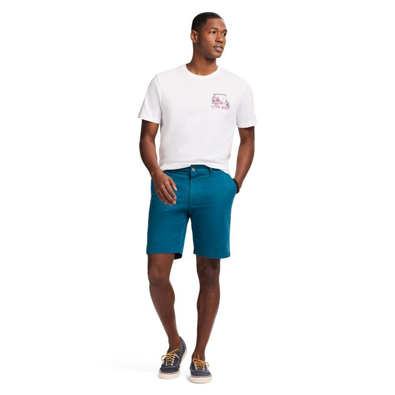 IZOD Men's Saltwater 9.5" Flat Front Chino Short, Solid Legion