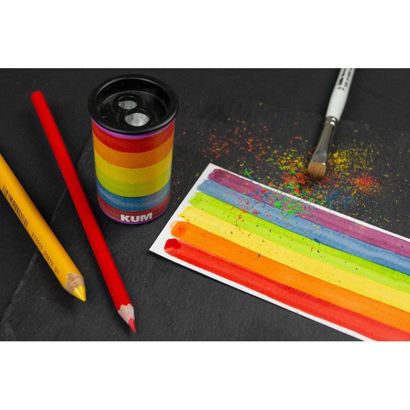 KUM AZ3790016 - Pencil Sharpener with Container, Rainbow, 2 Sharpeners