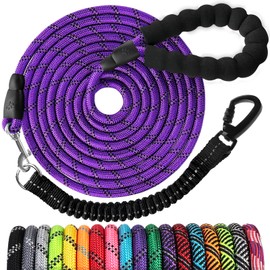 Long Dog Leash 15 FT: Heavy Duty Rope Leashes for Dogs Training with Swivel Lockable Hook Reflective Threads Bungee and Padded Handle - Dog Lead for Large Small Medium Dogs Outside Walking Hiking