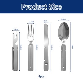 WJWINER 4 Piece Camping Cutlery Set, Camping Cutlery, Stainless Steel Travel Cutlery for Outdoor, Camping Cutlery Set 1 Person, Interconnectable, for Outdoor, Picnic, Travel, Dishwasher Safe