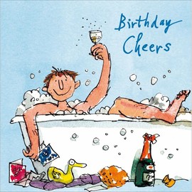 Woodmansterne Male Birthday Card - General Card for Men - Man in a Bubble Bath with Champagne by Quentin Blake - Eco-Friendly and Recyclable