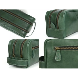 10" Premium Leather Toiletry Travel Pouch with Waterproof Lining | King-Size Handcrafted Vintage Dopp - Kit ~ Gift for Father's Day by Aaron Leather Goods