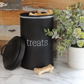 AuldHome Enamelware Dog Treat Jar (Black), Large Modern Farmhouse Pet Treats Container