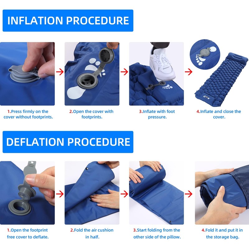 TurnWay Waterproof Lightweight Camping Sleeping Pad Foot Press Inflatable Pad