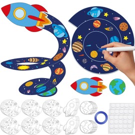 24 Sets DIY 3d Rocket Crafts Kits Color Your Own Outer Space Hanging Decor Coloring Rocket Orbit Paper Art Craft for Space Birthday Party Supplies School Classroom Home Activities Game Gift
