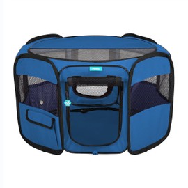 Deluxe Premium Pet Dog Playpen Portable Soft Dog Exercise Pen Kennel with Carry Bag for Dogs, Cats, Kittens, and All Pets (Small, Blue)