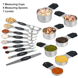 Smithcraft Magnetic Measuring Cups & Spoons Set 16, Stainless Steel Measuring Cups & Spoons Set, Metal Measuring Cups & Spoons Set, Measuring Cups & Spoons &Leveler for Cooking &Baking, Black