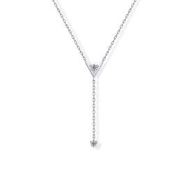 PAVOI Rhodium Plated Mini Drop Lariat Necklace for Women with Cubic Zirconia | Dainty Necklace