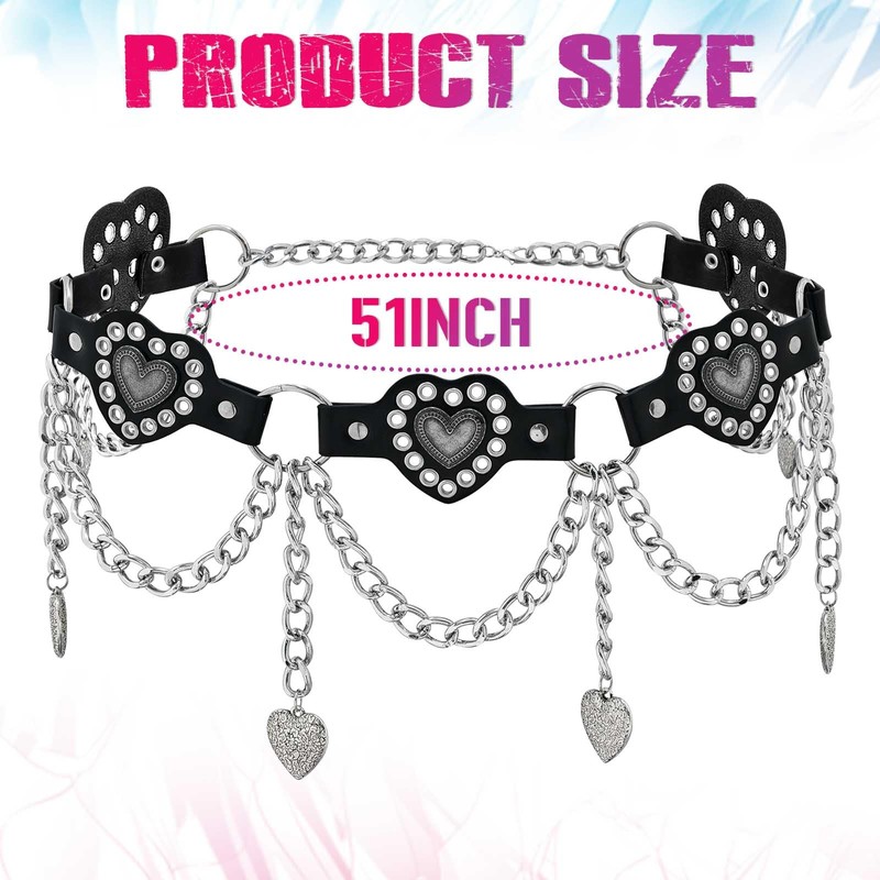 ELABEST Gothic Leather Waist Chain Belt Y2K Heart Charm Chains