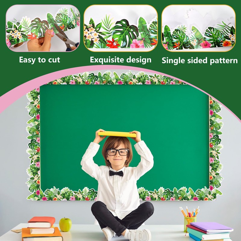 72 Ft Tropical Bulletin Board Borders,Boho Die-Cut Greenery Border Trim,Wall