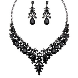 CSY Fashion Flower Cluster Teardrop Crystal Wedding Jewelry Sets for Women Bridal Statement Necklace Earrings Floral Waterdrop Accessories for Brides