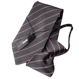 Michiko Korondon MKZP-27-C One-Touch Necktie Brand, Striped Pattern, Gift, Stylish, Silk Blend, Zipper Tie, No Tie, Easy to Wear Necktie, Gray, gray