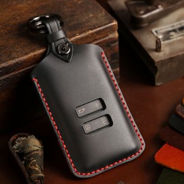 Friendship Key Card Case for Renault Handmade Leather Key Fob Car Key Covers with Keychian for Renault Captur/Clio/Kadjar/Zoe/Megane/Dacia (Black)