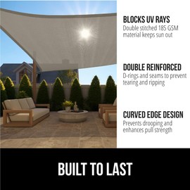 Gorilla Grip Heavy Duty Sun Shade, UV Protection Fade Tear and Rust Resistant Rectangle Sunshade Canopy, Curved Edges Blocks Sunlight, Breathable Sail, Outdoor Patio, Lawn Garden 10x13 FT Gray