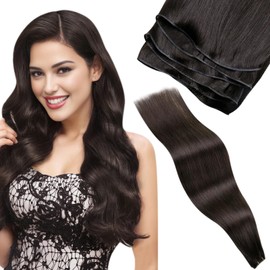 LaaVoo Genius Weft Real Hair Extensions Dark Brown Weave Wefts Real Hair Brown 45 cm Sew-in Extensions Weft Extensions for Sewing Remy Hair Brown 50 g #2