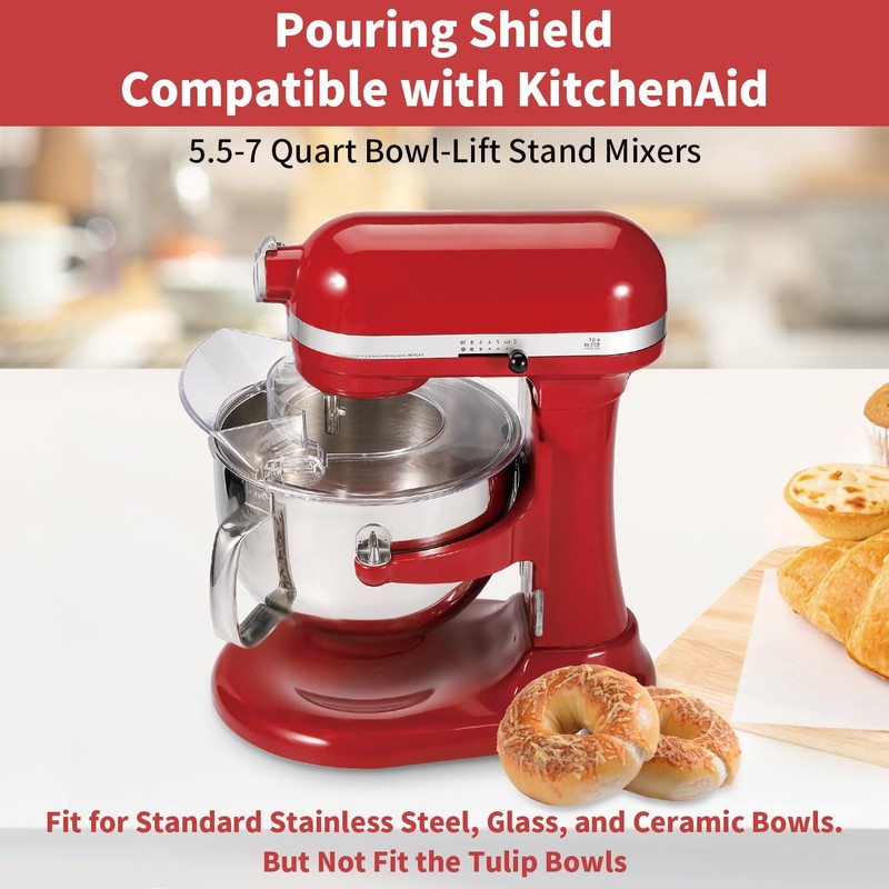 Removable Pouring Shield Splash Guard for KitchenAid 5.5-7 Quart Bowl-Lift