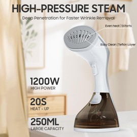 Lollair Steamer for Clothes, 20S Heat-up,1200W, 250ml,13-Vent Design for Strong Steaming, 2-in-1 Steamer & Iron, Handheld for All Fabrics, Garment Wrinkle Removal, Portable & Travel-Ready (ONLY 120V)