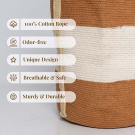 Folkulture Laundry Basket | 70L Laundry Hamper | 100% Cotton | Foldable | Tall Woven Rope Basket with Levelers & Sturdy Handles | Large Dirty Clothes Hamper | Baby, Kids Nursery Hamper for Storage
