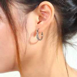 TGNEL Titanium Earrings Round Chain Link Hoop Earrings for Women 20mm, Dainty Small Titanium Hoop Earrings Hypoallergenic for Sensitive Ears