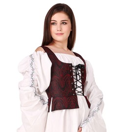 ThePirateDressing Disfraz medieval de brocado para mujer, estilo pirata, campesino, renacentista, corsé, corsé, corpiño, brocado mediano (tela # 49)