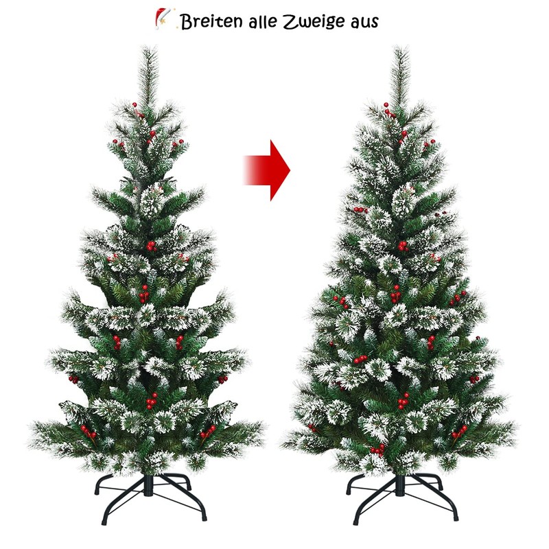 COSTWAY 150/180/210/240 cm Artificial Christmas Tree with Red Berries, Snow-Covered