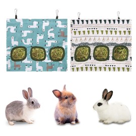 Fadcaer 2 Pcs Rabbit Hay Feeder,Hanging Hay Feeding Bag Guinea Pig Hay Feeder,Hamster Guinea Pig Hay Storage Bag,Pet Hay Feeder for Rabbit,Chinchilla,Hamster,Guinea Pig (3 Holes)