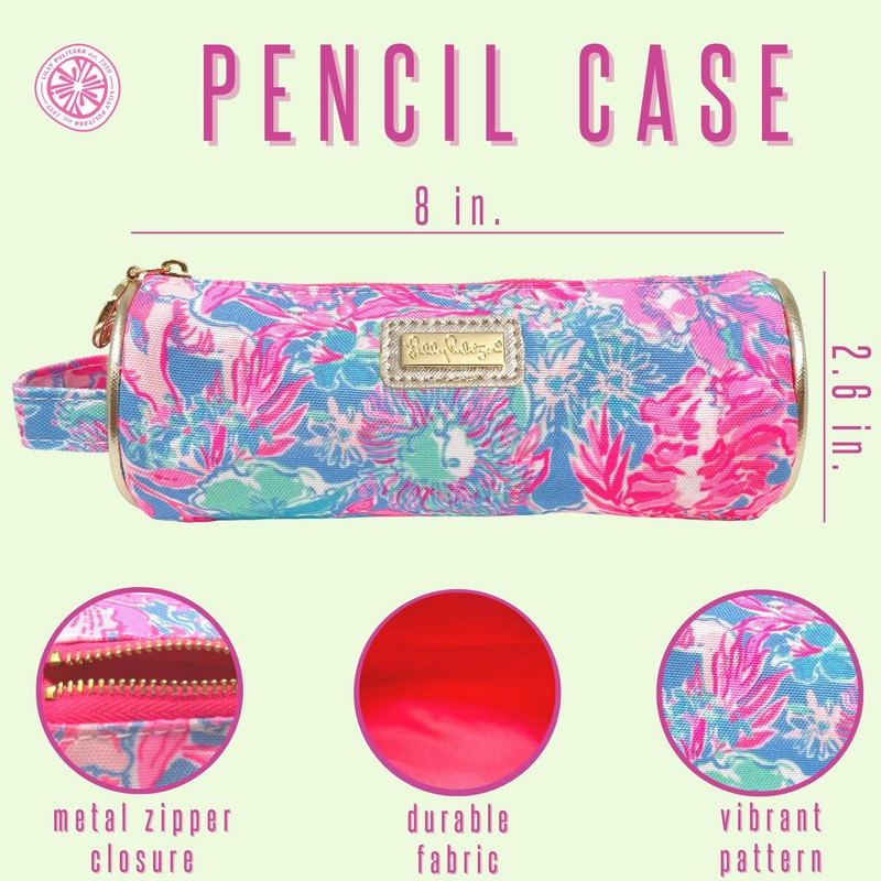 Lilly Pulitzer Pink Pencil Pouch Holder, Cute Travel Bag/Case with