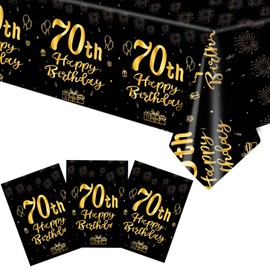 70th Birthday Decorations Black Gold Birthday Disposable Plastic Rectangular Table Cover 1954 70th Theme Birthday Party Table Decoration Supplies Cheers to 70 Years Birthday Tablecloth for Men