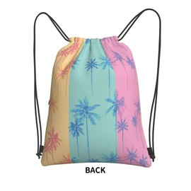 GardEssere Coconut Tree Drawstring Bags Summer Exotic Drawstring Gym Bag Waterproof Drawstring Backpack with Zipper Pocket for Kids Adults Beach Swimming Pool School Bag
