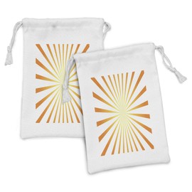 Ambesonne Sunburst Fabric Pouch Set of 2, Illustration of Radial Sun Rays in Warm Tangerine Tones Hot Feels, Small Drawstring Bag for Toiletries Masks and Favors, 9" x 6", Orange White
