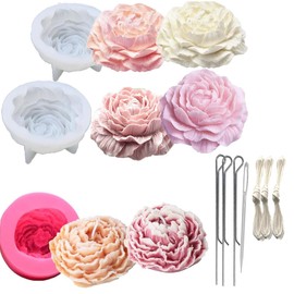 WADY Moldes de Silicona para Jabón de Peonía, 3 piezas, Moldes de Silicona para Velas con Aguja de Ojos Grandes, Mechas de Vela para Bricolaje Hecho a Mano, Creativo para Aromaterapia de Flores (Blanco)